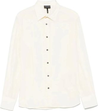 Emporio Armani Overhemden, Heren, Wit, S, Leer, Luxe Lyocell Viscose Overhemd