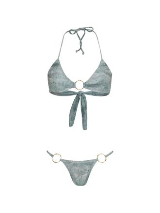Amir Slama x Jade Picon badpak met bloemenprint en ringdetail - Blauw