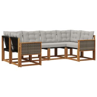 vidaXL Conjunto De Sof&aacute;s De Exterior 6 Pcs Natural Y Gris Claro Vidaxl