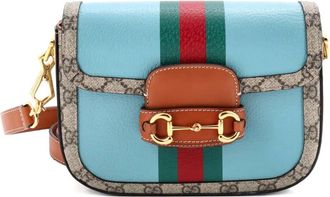 Gucci Horsebit 1955 Shoulder Bag Leather with GG Coated Canvas Mini crossbody bag - Blauw