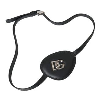Dolce & Gabbana Accessories, unisex, Black, ONE SIZE, Black Calf Leather Metal DG Logo Eye Patch
