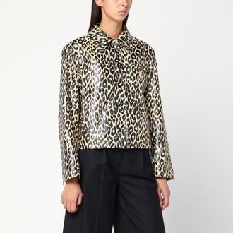 Jil Sander Womens Leopard Print Jacket In Coated Fabric - Black Linen - Size EU 36 (Womens)