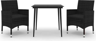 vidaXL Set Comedor De Jard&iacute;n 3 Pzas Y Cojines Rat&aacute;n Sint&eacute;tico Y Vidrio Vidaxl