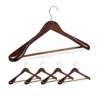 Relaxdays Pack 20 Perchas Traje Anchas, Madera-metal, 24 X 44,5 X 5,5 Cm, Marr&oacute;n