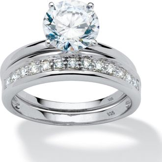 Palm Beach Jewelry 2.20 TCW Round Cubic Zirconia Platinum-plated Sterling Silver Bridal Ring Set