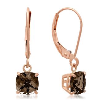 MAX + STONE Solid 10K Yellow, White or Rose Gold 6mm Cushion Cut Gemstone Dangle Earrings