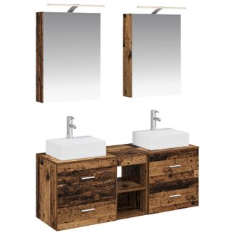 vidaXL Juego De Muebles De Ba&ntilde;o 5 Uds. Madera Envejecida Vidaxl