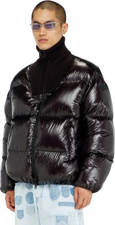 Diesel Down puffer jacket in ripstop with ribbed collar - Winter Jackets - Man - Black