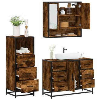 Berkfield Home 3 Piece Bathroom Furniture Set Smoked Oak Engineered Wood in Brown