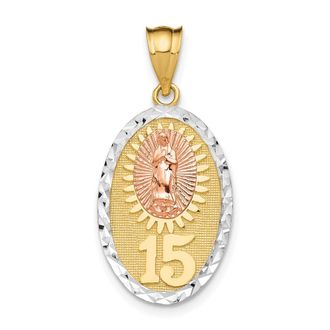 Diamond2Deal 14k Two-tone Gold White Rhodium Lady Guadalupe 15 Pendant
