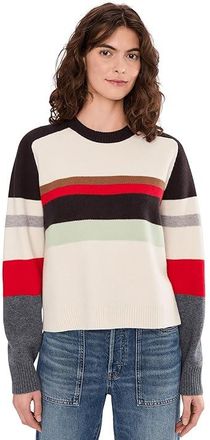 Madewell Stripe Aspen Raglan Pullover Womens Sweater Ivory Mini Stripe : LG (Womens 10-12), Denim/Elastane/Polyamide