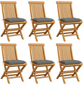 vidaXL Vidaxl - Sillas De Jard&iacute;n 6 Uds Madera Maciza De Teca Con Cojines Grises