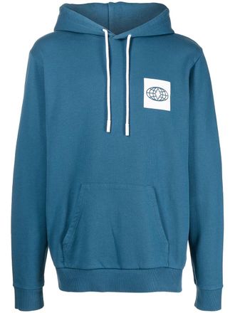 Marcelo Burlon logo-print drawstring hoodie - men - Cotton - M - Blue