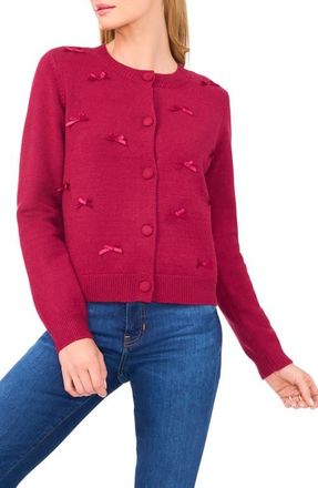 CeCe by Cynthia Steffe Bow Detail Crewneck Cardigan in Deep Merlot at Nordstrom, Size Xx-Small