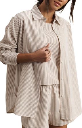 Rhone Saltair Oversize Seersucker Button-Up Shirt in Taupe Stripe at Nordstrom, Size Xx-Large