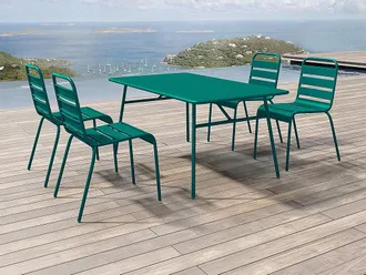 Vente-Unique Sala da pranzo da giardino un tavolo L.160cm e 4 sedie impilabili Metallo Verde Petrolio - MIRMANDE di MYLIA