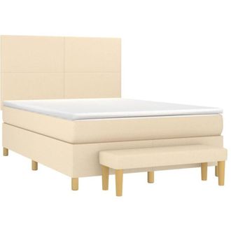 vidaXL Cama Box Spring Con Colch&oacute;n Tela Color Crema 140x190 Cm Vidaxl