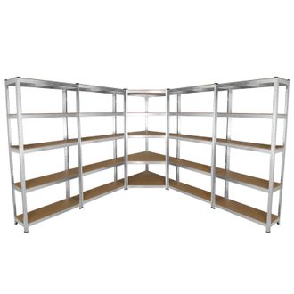 MonsterShop Galwix 90cm Racking Bundle: Corner Shelving & 4 Garage Racking Bays in Silver
