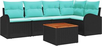 vidaXL Conjunto De Sof&aacute;s De Jard&iacute;n 6 Uds. Negro Y Turquesa Vidaxl