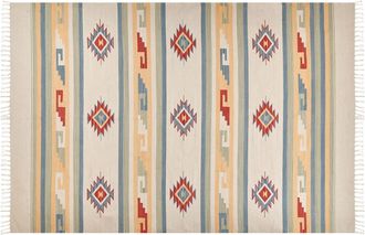 Beliani Beliani - Alfombra Kilim De Algod&oacute;n Beige Azul Rojo 200 X 300 Cm A Mano Geom&eacute;trico Borlas Aparan
