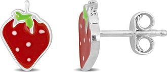 Mimi & Max Red and Green Enamel Strawberry Stud Earrings in Sterling Silver