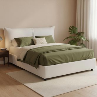 Dmora Dmora - Cama Matrimonial Dbiasc, Cama Contenedor Con Revestimiento De Tela, 100% Made In Italy, Apertura Frontal, Con Colch&oacute;n De Cm 160x200 Incluido, 