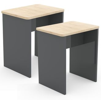 ebuy24 Ebuy24 - Set Vcm De 2 Taburetes De Asiento De Madera Cubo Reposapi&eacute;s Mesa Lateral Esal (antracita / Roble De Miel)