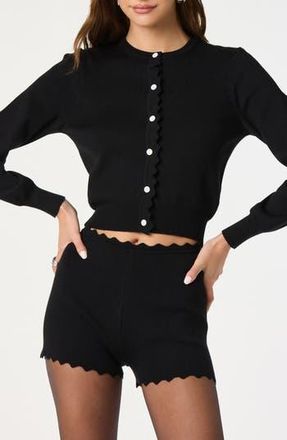 ASTR the Label Scalloped Placket Crop Cardigan in Black at Nordstrom Rack, Size X-Large