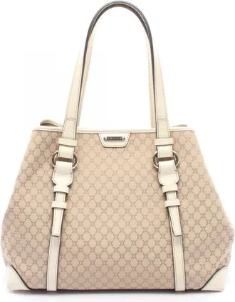 Celine Macadam Beige Ivory Canvas Leather Handbag Tote Bag (Pre-Owned)