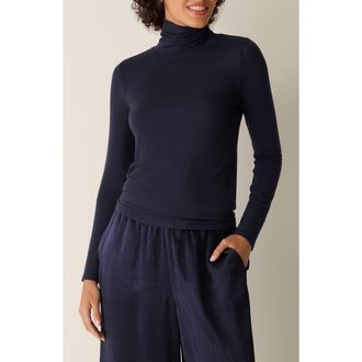 Eileen Fisher Turtleneck Stretch Organic Cotton Blend Top in Ink at Nordstrom Rack, Size Medium