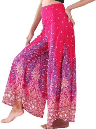 Lofbaz Womens Extra Wide Leg Palazzo Pants Yoga Lounge Hippie Harem Flowy Trousers Ethnic Tribal Elastic Waist Loose Indian Vintage 60s 70s Slacks - Peacock 