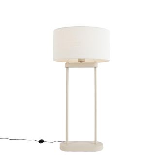 QAZQA Qazqa L&aacute;mpara De Pie Beige Con Pantalla Ovalada De Lino Blanco De