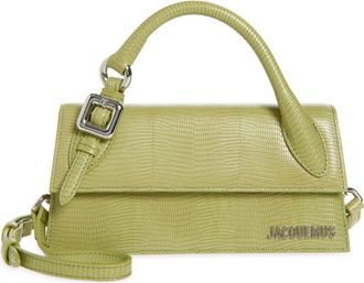 Jacquemus Le Chiquito Long Lizard Embossed Leather Top Handle Bag in Green at Nordstrom
