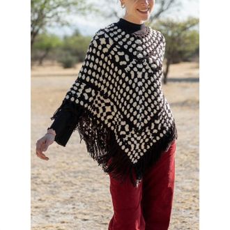 Mersea La Paz Crochet Poncho In Black/white