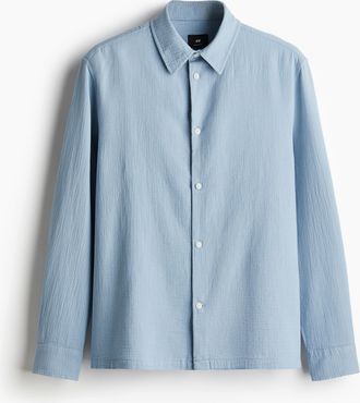 H&M Regular Fit Musselin-Hemd - Hellblau