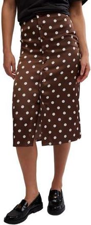 Free People Analise Polka Dot Button-Up Midi Skirt in Pinecone Combo at Nordstrom Rack, Size 12