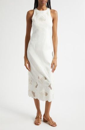 Veronica Beard Upten Embroidered Open Stitch Sleeveless Midi Dress in Dove at Nordstrom, Size 10