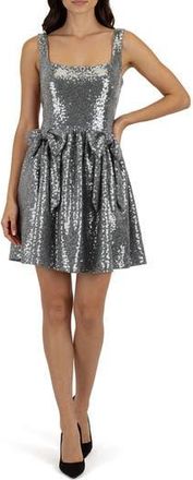 Lush Bow Appliqué Sequin Minidress in Silver at Nordstrom Rack, Size X-Large