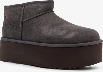 UGG Womens Classic Ultra Mini Platform Suede Ankle Boots Grey