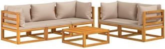 vidaXL Set Muebles De Jard&iacute;n 6 Pzas Madera Maciza Y Cojines Gris Taup&eacute; Vidaxl