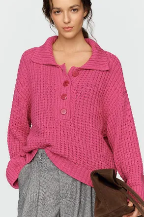 Pilcro Cotton Blend Waffle Knit Henley Sweater