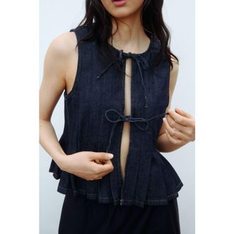 H&M Tie-detail Denim Waistcoat in Dark Denim Blue at Nordstrom, Size X-Large