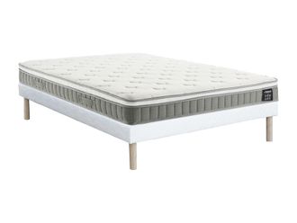 VENTE-UNIQUE.COM Colch&oacute;n con somier tapizado tela blanco