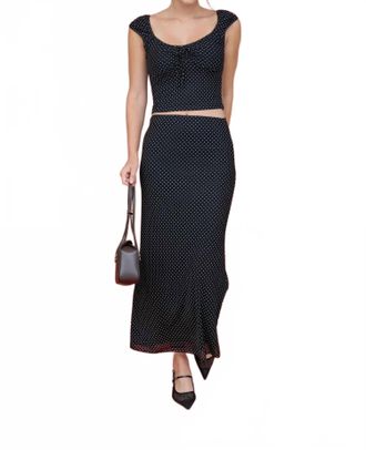 Blu Pepper Two-Piece Polka Dot Top And Pencil Skirt Set In Black
