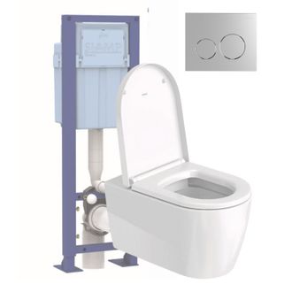 Duravit Pack Inodoro Suspendido Sin Borde Duravit Me De Starck Con Asiento Antica&iacute;da + Estructura Soporte Siamp + Mando Cromado