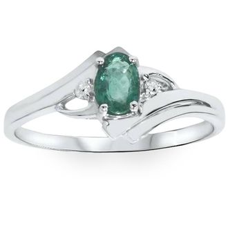Pompeii3 1/2ct Genuine Oval Emerald & Diamond Ring 14K White Gold Size Selectable