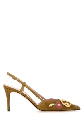 Valentino Garavani Camel Suede V Logo Signature Pumps