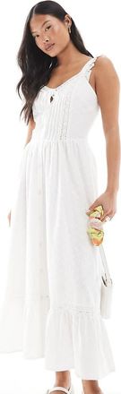 Miss Selfridge Vestito lungo milkmaid in pizzo bianco