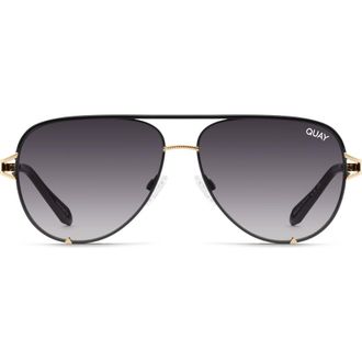 Quay High Key Twist 60mm Gradient Aviator Sunglasses in Black/Smoke at Nordstrom