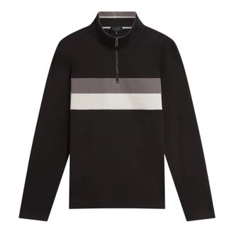 Ted Baker Heren Quarter Zip Fleece Top (Zwart)